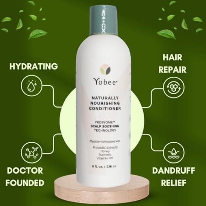 Yobee NATURALLY NOURISHING HAIR CONDITIONER - DRY, ITCHY SCALP & DANDRUFF RELIEF - HYDRATING W/PROBIOTIC EXTRACTS, HONEY, TURMERIC, VITAMIN B12, COCONUT & AVOCADO OIL - ADULTS AND CHILDREN (1) - Image 3